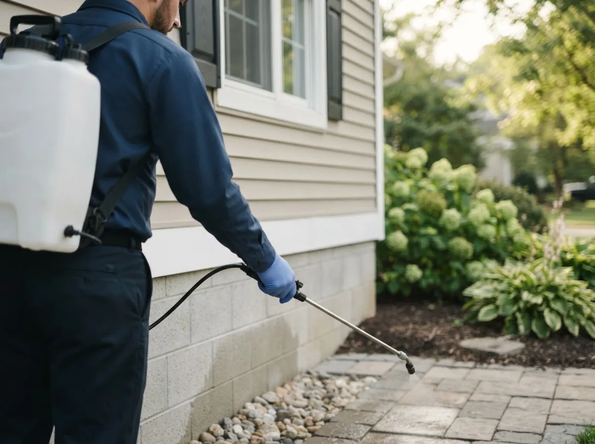 Pest control technician inspecting a home in Hollansburg, OH